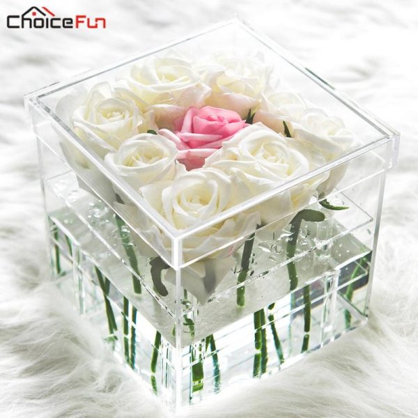 Lucite Flower Box - 12 Rose Silver Shimmer