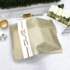 Leather Challah Cover - Vertical Gold / White